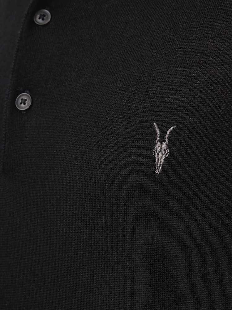 AllSaints Black Mode Merino Wool Navy Blue Long Sleeve Polo Neck Jumper - Image 10 of 10