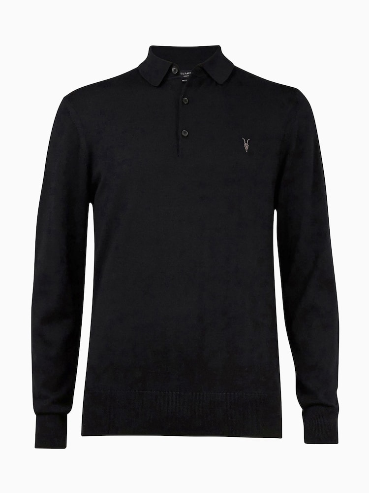 Buy AllSaints Black Mode Merino Wool Long Sleeve Polo Neck Jumper