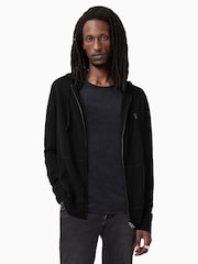 Allsaints Black Mode Merino Zip Hoodie - Image 1 of 8