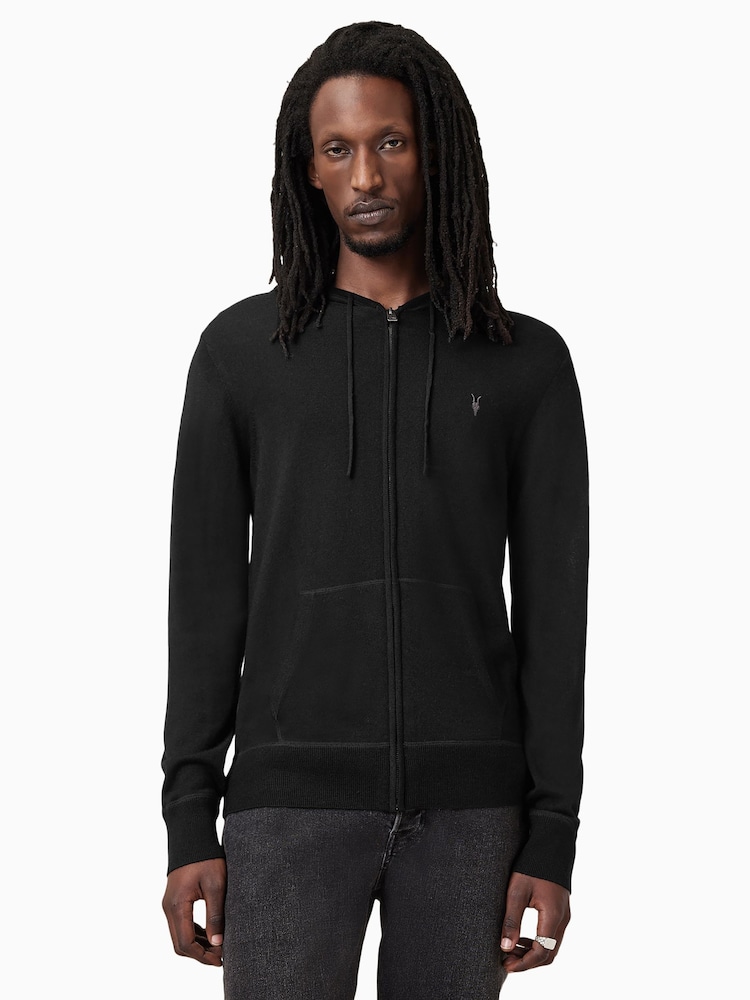 Allsaints Black Mode Merino Zip Hoodie - Image 4 of 8