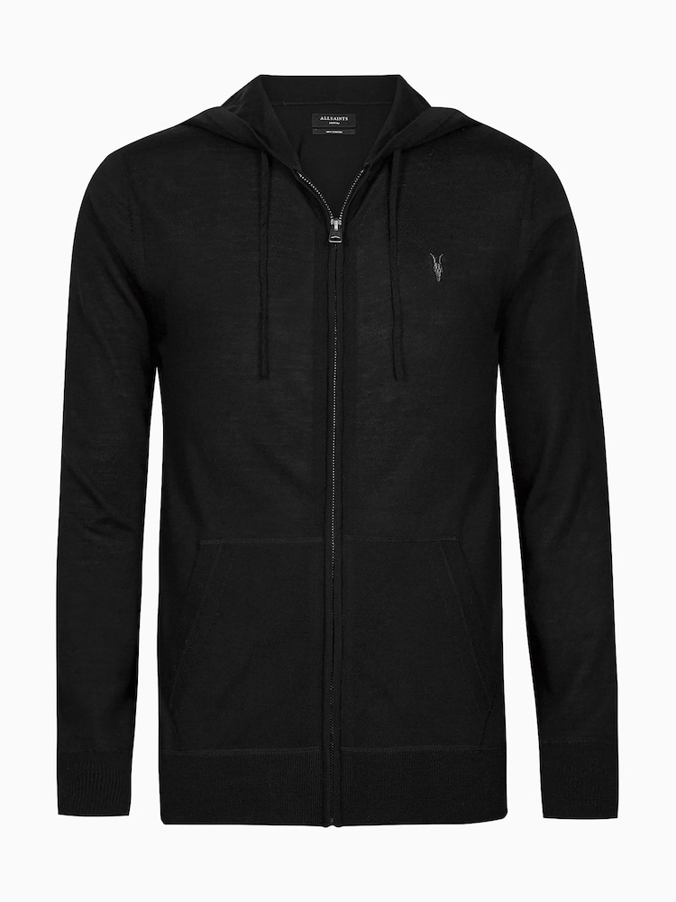 Allsaints Black Mode Merino Zip Hoodie - Image 8 of 8
