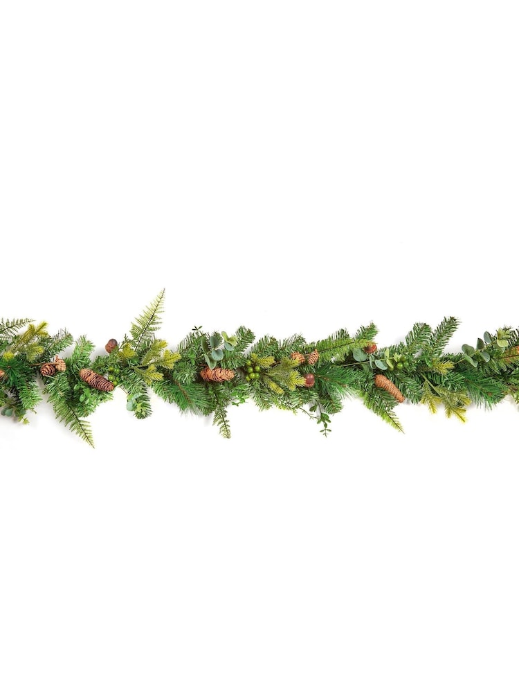 Premier Decorations Ltd Green 1.8m Acorn Fern and Cones Garland - Image 1 of 2