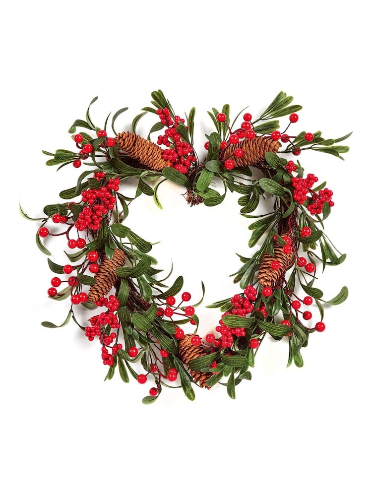 Premier Decorations Ltd Green 45cm Heart Berry Wreath - Image 1 of 2