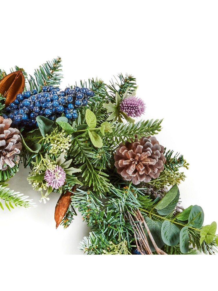 Premier Decorations Ltd Green 50cm Eucalyptus Thistle Blackberry & Cone Wreath - Image 2 of 2