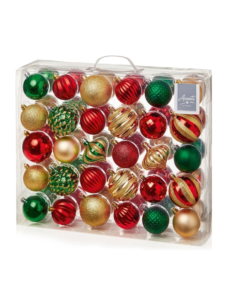 Premier Decorations Ltd Red/Gold Set of 60 Christmas Baubles - Image 1 of 1