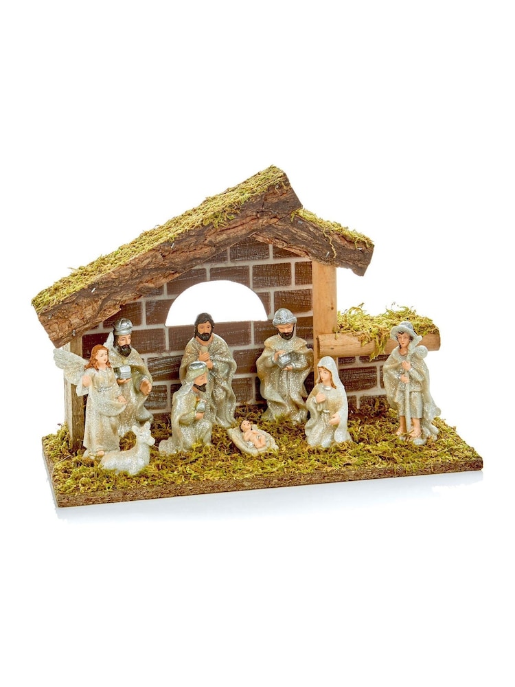 Premier Decorations Ltd Silver 10pc Nativity Manger - Image 1 of 1
