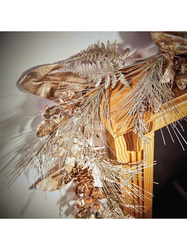Premier Decorations Ltd 1.8M Platinum Gold Christmas Garland - Image 1 of 2