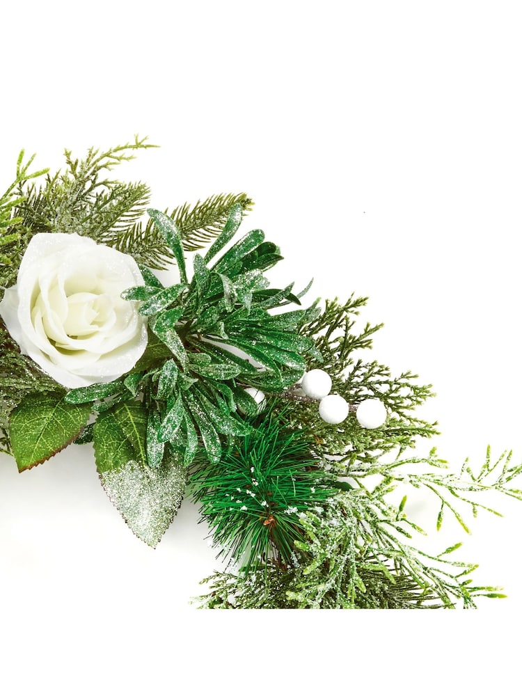 Premier Decorations Ltd 50cm White Rose Christmas Wreath - Image 2 of 2
