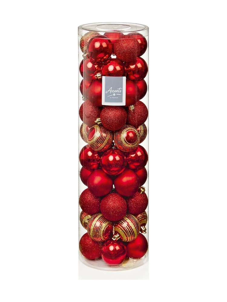 Premier Decorations Ltd Red Christmas Baubles 50 Piece - Image 1 of 1