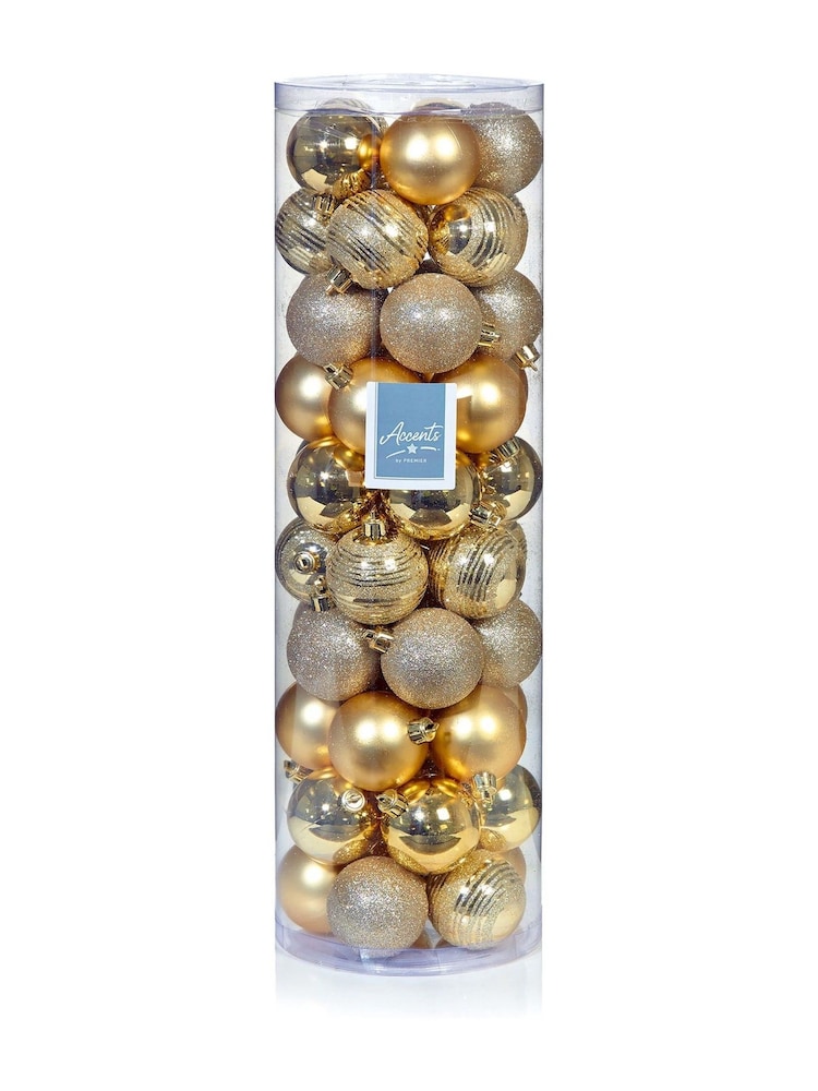 Premier Decorations Ltd Gold Christmas Baubles 50 Piece - Image 1 of 1