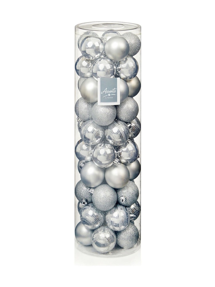 Premier Decorations Ltd Silver Christmas Baubles 50 Piece - Image 1 of 1