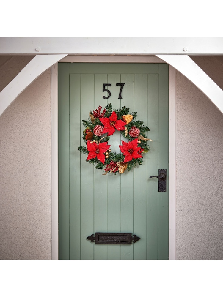 Premier Decorations Ltd 50cm Poinsettia Glitter Christmas Wreath - Image 1 of 2