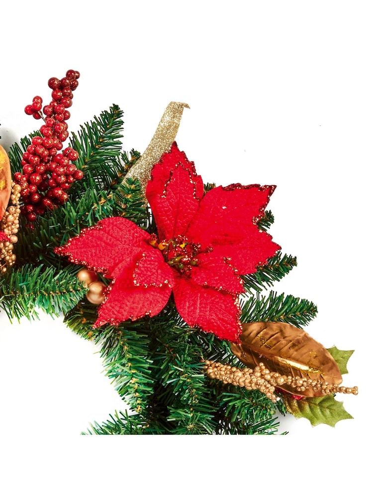 Premier Decorations Ltd 50cm Poinsettia Glitter Christmas Wreath - Image 2 of 2