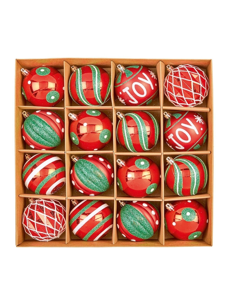 Premier Decorations Ltd 80mm 16pc Multi Red Green White Boxed Christmas Decorations - Image 1 of 1