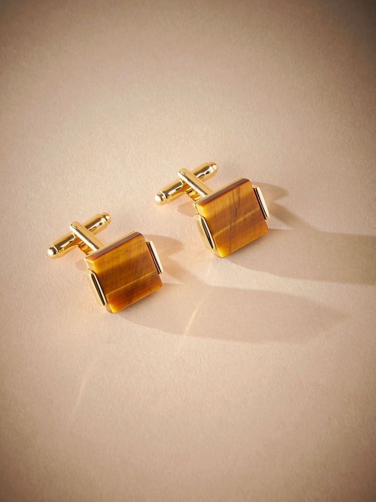 Gold Signature Tigers Eye Cufflinks - Image 1 of 3