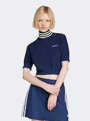 כחול אינדיגו - adidas Originals Crop Turtle Neck 100% Cotton T-Shirt - תמונה 1 מתוך 6