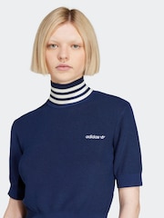 כחול אינדיגו - adidas Originals Crop Turtle Neck 100% Cotton T-Shirt - תמונה 4 מתוך 6