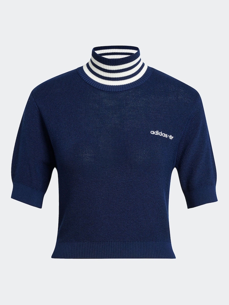 כחול אינדיגו - adidas Originals Crop Turtle Neck 100% Cotton T-Shirt - תמונה 6 מתוך 6