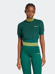 adidas Originals Green Crop Turtle Neck 100% Cotton T-Shirt - Image 1 of 6