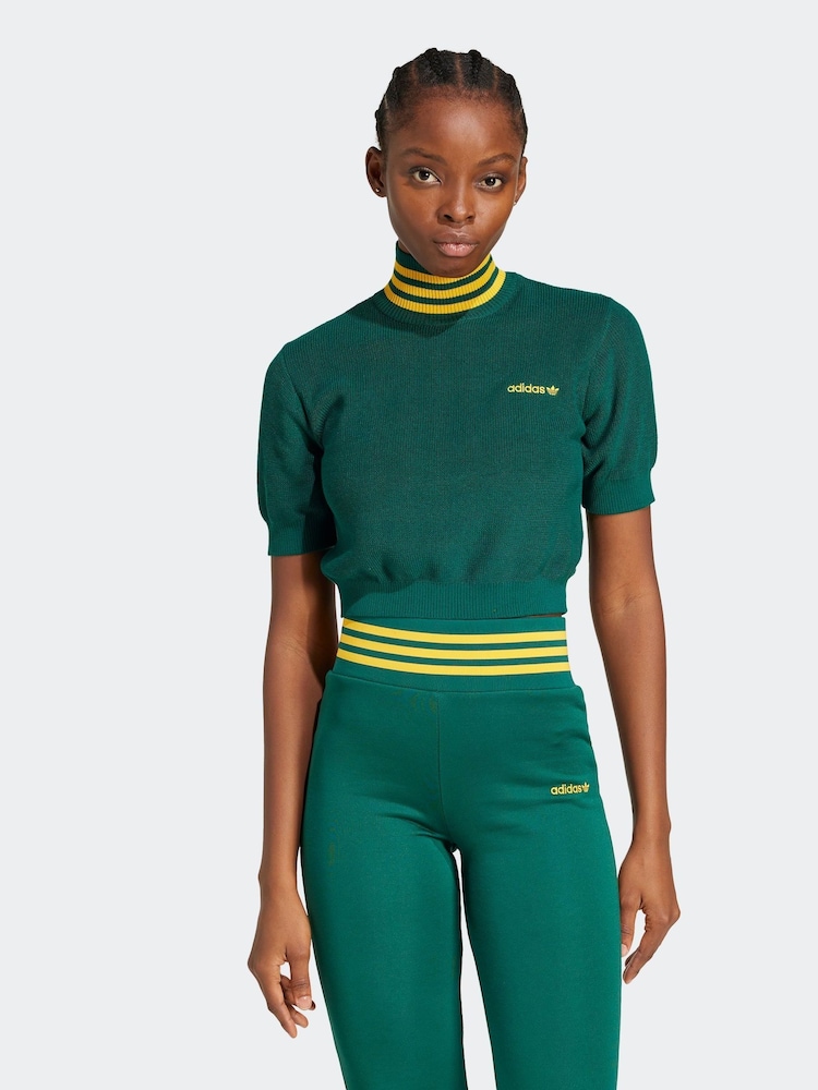 adidas Originals Green Crop Turtle Neck 100% Cotton T-Shirt - Image 1 of 6