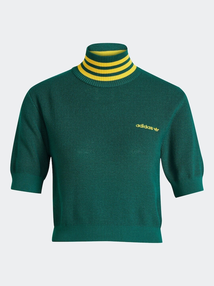 adidas Originals Green Crop Turtle Neck 100% Cotton T-Shirt - Image 6 of 6