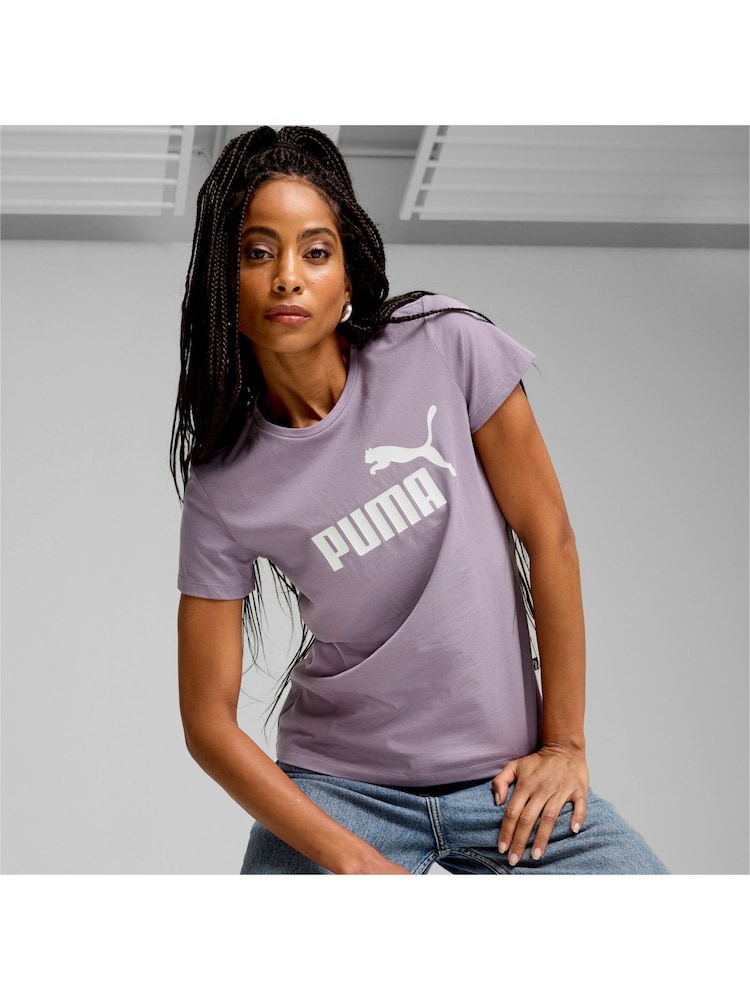 Puma Purple Womens Essentials Logo 100% Cotton T-Shirt - Image 1 of 6 Puma Purple Womens Essentials Logo 100% Cotton T-Shirt - Image 1 of 6