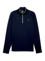 Puma Blue Mens Waffle Fleece Golf Quarter Zip Top - Image 1 of 2