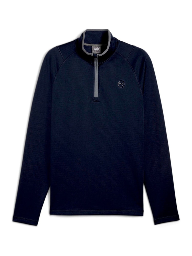 Puma Blue Mens Waffle Fleece Golf Quarter Zip Top - Image 1 of 2