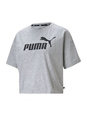 Puma Grey Womens Essentials Logo Cropped 100% Cotton T-Shirt - Image 2 of 3