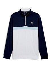 Puma Blue Pure Colourblock Golf Quarter Zip Mens Top - Image 1 of 3