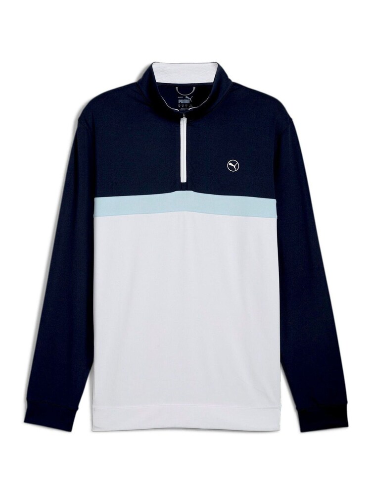 Puma Blue Pure Colourblock Golf Quarter Zip Mens Top - Image 1 of 3
