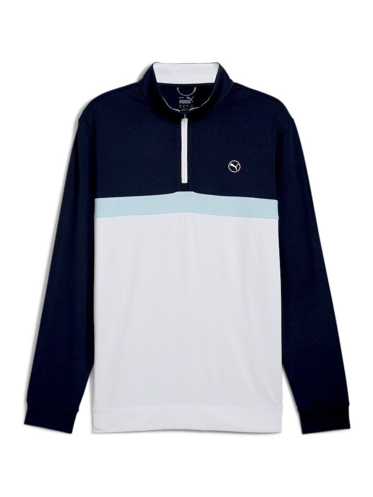 Blau - Puma Pure Colourblock Golf Quarter Zip Mens Top - Bild 1 von 3 Blau - Puma Pure Colourblock Golf Quarter Zip Mens Top - Bild 1 von 3