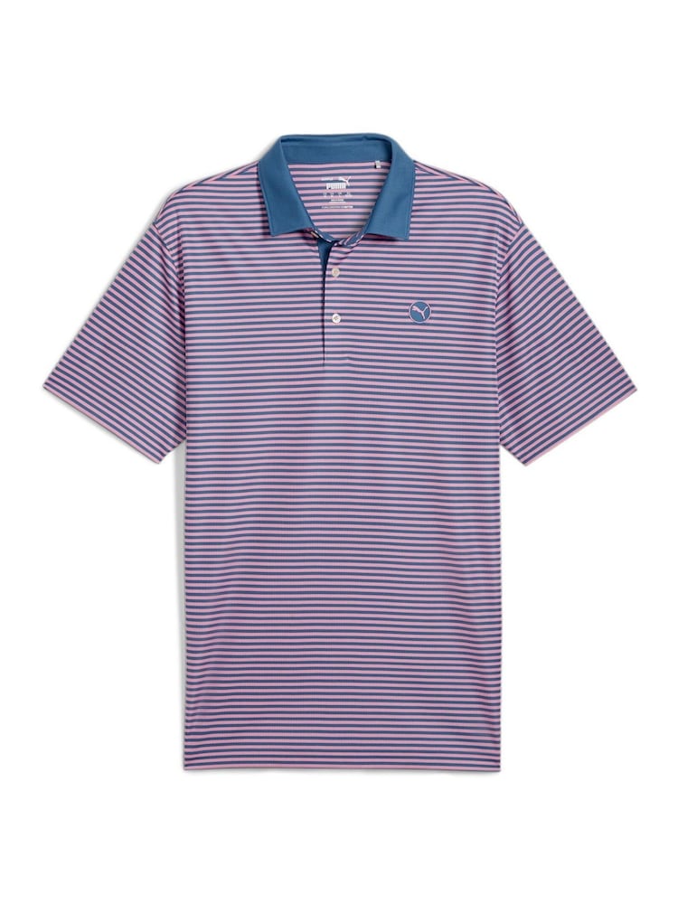 Puma Blue Pure Stripe Golf Mens Polo Shirt - Image 1 of 2