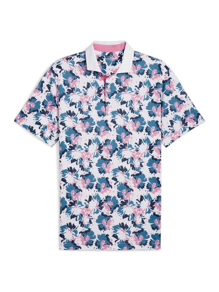 Puma White Mens Pique Borrego Golf Polo Shirt - Image 6 of 6