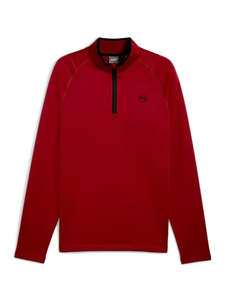 Puma Red Mens Waffle Fleece Golf Quarter Zip Top - Image 1 of 2