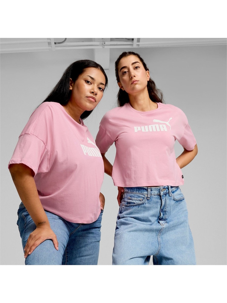Puma Pink Womens Essentials Logo Cropped 100% Cotton T-Shirt - Image 1 of 6