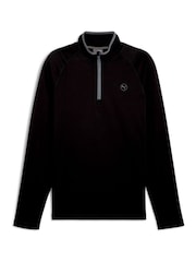 Puma Black Grey Mens Waffle Fleece Golf Quarter Zip Top - Image 1 of 3