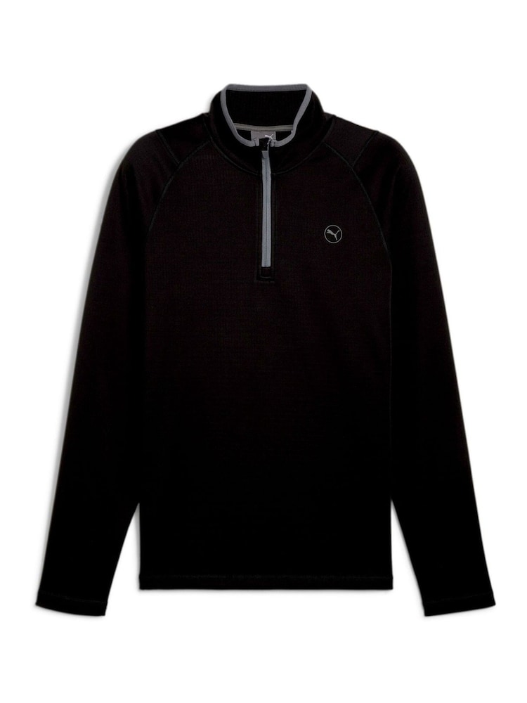Puma Black Grey Mens Waffle Fleece Golf Quarter Zip Top - Image 1 of 3