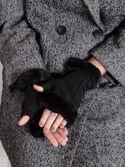 Totes Black Ladies Isotoner Faux Suede Fingerless Gloves - Image 1 of 2