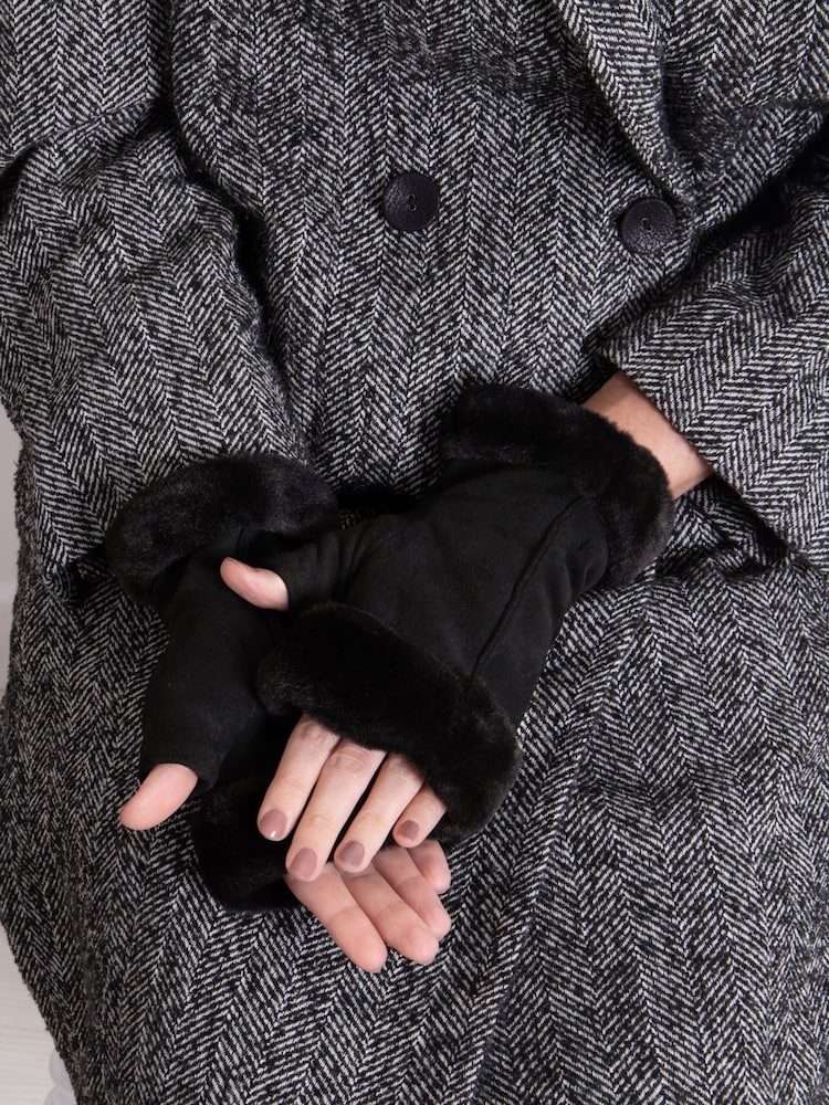 Totes Black Ladies Isotoner Faux Suede Fingerless Gloves - Image 1 of 2
