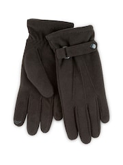 Totes Black Mens Isotoner Fleece Smartouch Gloves with Strap - Image 1 of 1