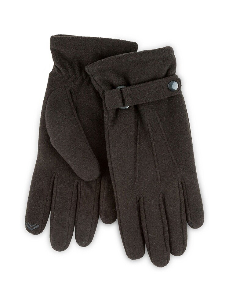 Totes Black Mens Isotoner Fleece Smartouch Gloves with Strap - Image 1 of 1