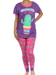 Harry Bear Purple Glitter Cactus Short Sleeve 100% Cotton Pyjamas - Image 1 of 6