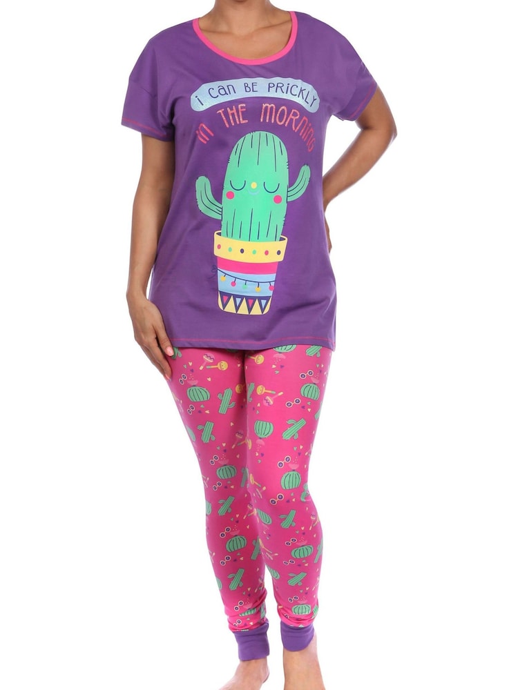 Harry Bear Purple Glitter Cactus Short Sleeve 100% Cotton Pyjamas - Image 1 of 6