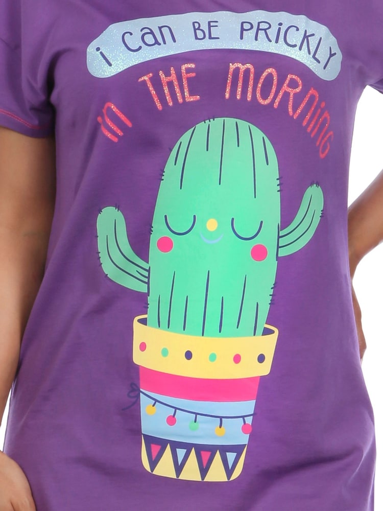Harry Bear Purple Glitter Cactus Short Sleeve 100% Cotton Pyjamas - Image 2 of 6
