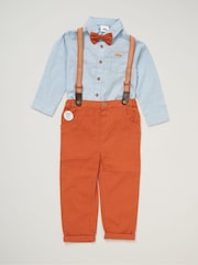 Little Gent Bow Tie Mock 100% Cotton Shirt and Trousers with Braces Outfit Set - Image 1 of 3