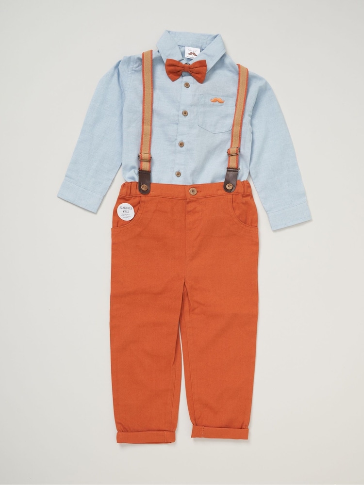 Little Gent Bow Tie Mock 100% Cotton Shirt and Trousers with Braces Outfit Set - Image 1 of 3