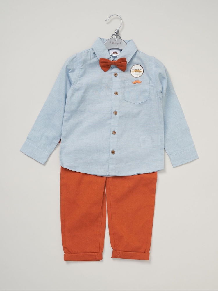 Little Gent Bow Tie Mock 100% Cotton Shirt and Trousers with Braces Outfit Set - Image 2 of 3