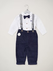 Little Gent Bow Tie Mock 100% Cotton Shirt and Trousers with Braces Outfit Set - Image 1 of 3