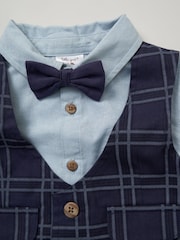 Little Gent Blue Mock 100% Cotton Waistcoat Bow Tie Outfit Set - Image 5 of 5